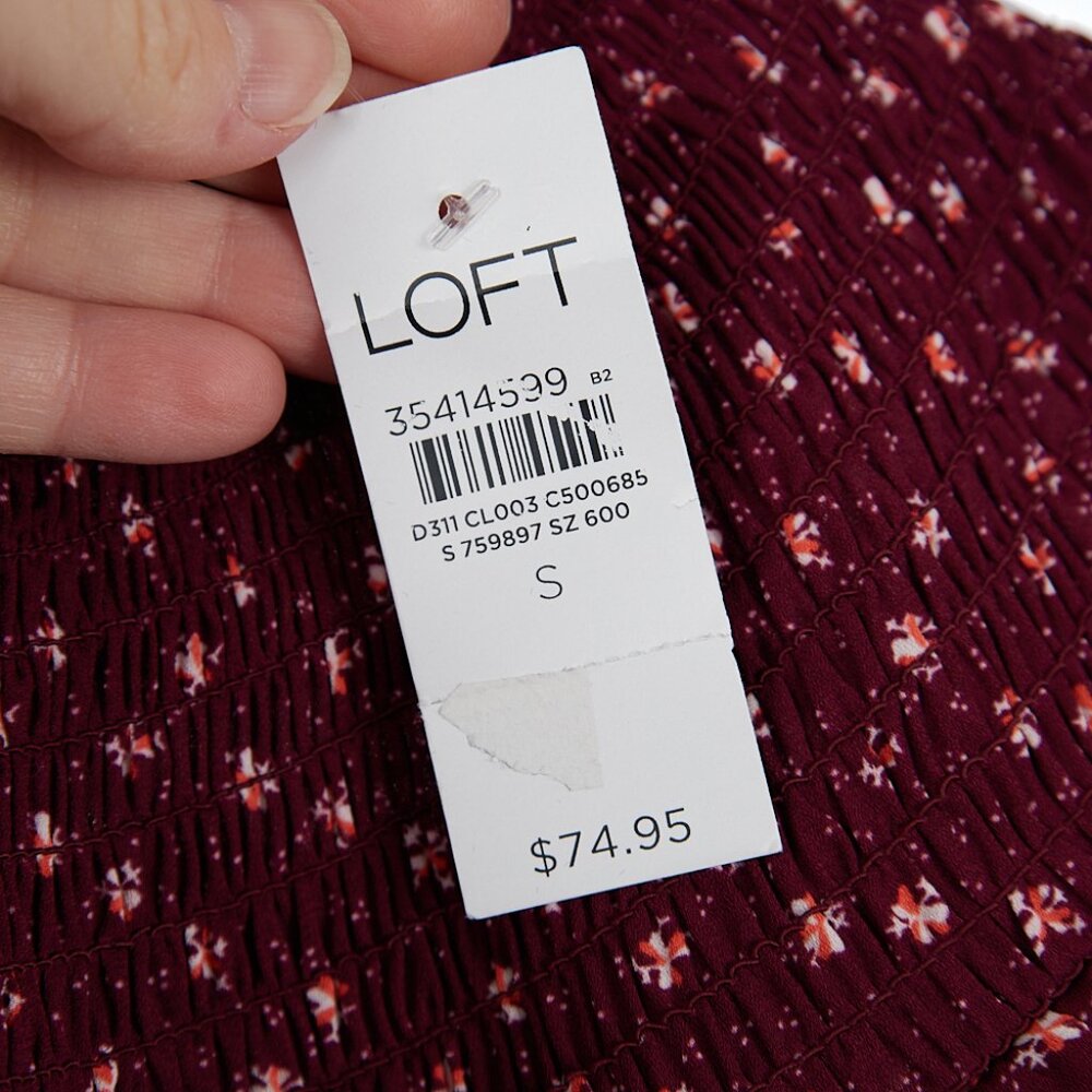 LOFT Ruffle Smocked Long Sleeve Yoke Blouse Women's Small NWT - Picture 6 of 9